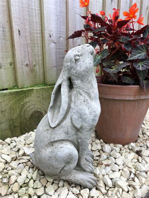 Rabbit Gazing Hare Stone Statue |Animal Bunny Outdoor Decoration Garden ...