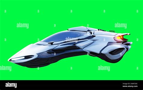 Futuristic sci fi flying car, ship. green screen isolate. 3d rendering ...