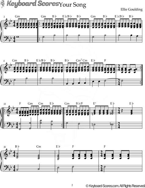 Your Song - Ellie Goulding - Score for Piano - Music Sheet