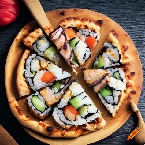 Sushi pizza dish on Craiyon