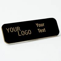 Name tag - engraved plastic Gloss Black / Gold - round corners - magnetic - nametag.ca