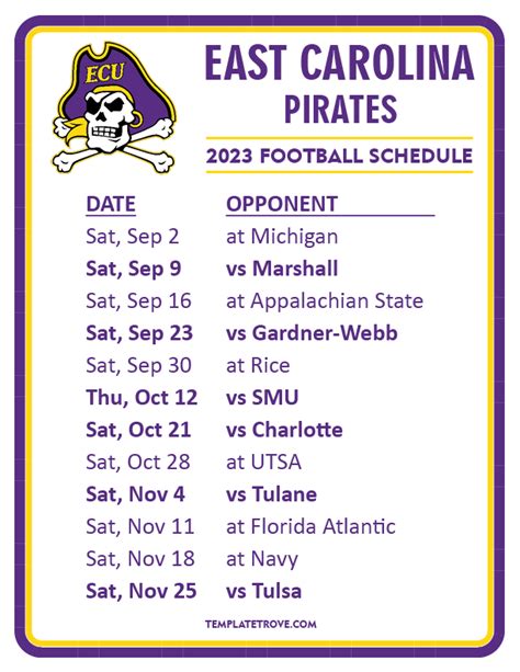 Printable 2023 East Carolina Pirates Football Schedule