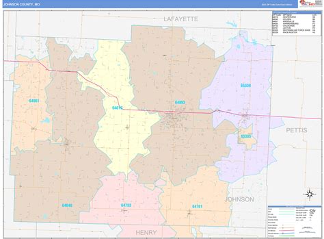 Johnson County, MO Wall Map Color Cast Style by MarketMAPS - MapSales.com