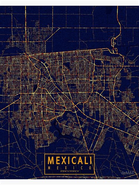 "Mexicali, Baja California, Mexico Map - City At Night" Poster by deMAP | Redbubble Mexicali ...