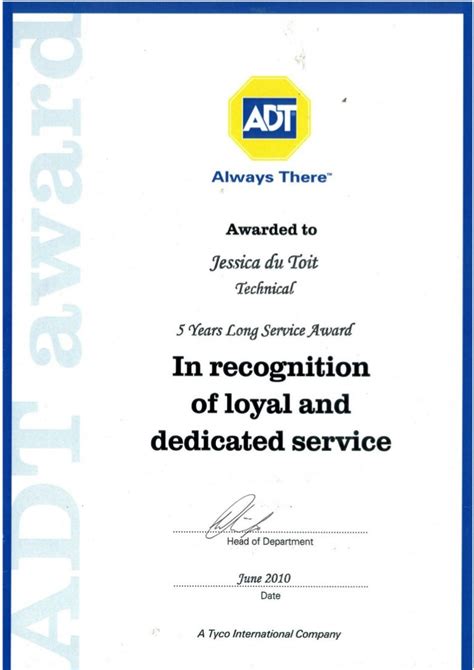 Long Service Award - Certificate