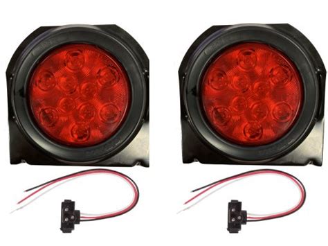 (2) Red 10 LED 4″ Round Truck Trailer Brake Stop Turn Tail Lights with ...