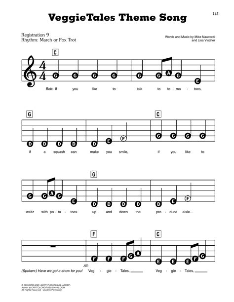 VeggieTales Theme Song by VeggieTales Sheet Music for E-Z Play Today at Sheet Music Direct