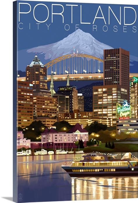 Portland, Oregon, Skyline at Night Wall Art, Canvas Prints, Framed ...