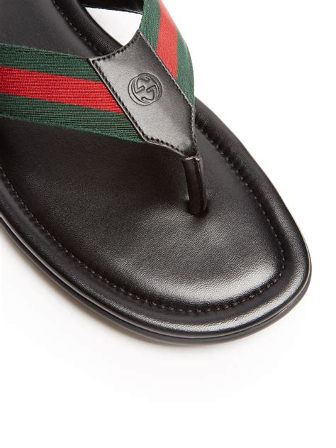 Gucci Leather Titan Web-striped Flip-flops in Black for Men - Lyst