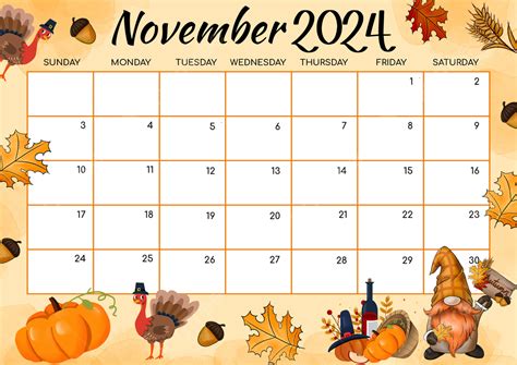 Calendar Template November Thanksgiving 2024 - Cammy Corinne