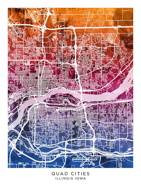 Quad Cities Street Map #13 Digital Art by Michael Tompsett - Fine Art ...