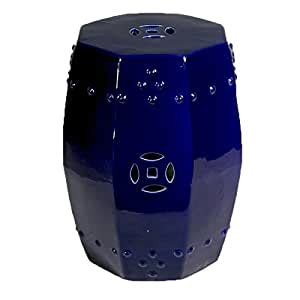 Amazon.com : Asian Traditional Octagonal Cobalt Blue Ceramic Garden Stool Seat Oriental ...