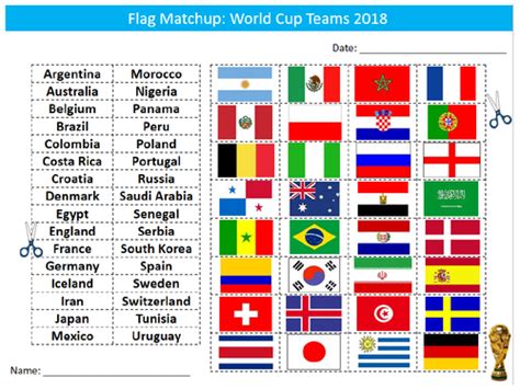 World Cup 2018 Country Flags Matchup Sheet Starter Activity Keywords Cover PE Sport | Teaching ...