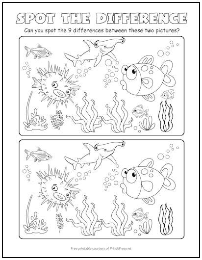 Spot The Difference Printable Animals