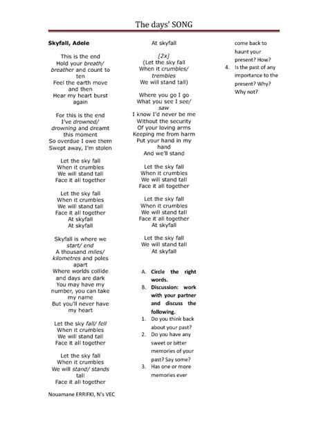 Song Worksheet: Skyfall by Adele