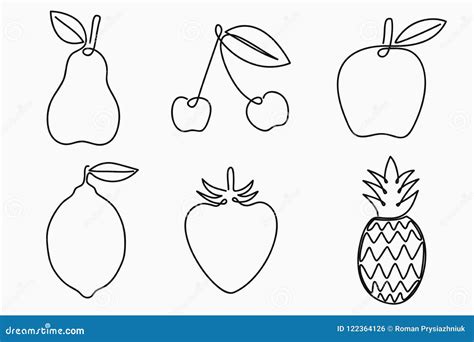 Sistema De Frutas De Un Dibujo Lineal Línea Continua Fruta - Pera ...