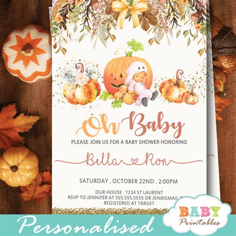 Pumpkin Baby Shower Invitations, Fall Theme – D340 - Baby Printables