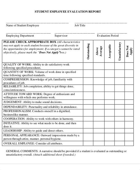 sample evaluation report for students