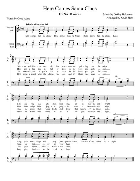 Here Comes Santa Claus SATB Sheet music for Piano (Choral) | Musescore.com