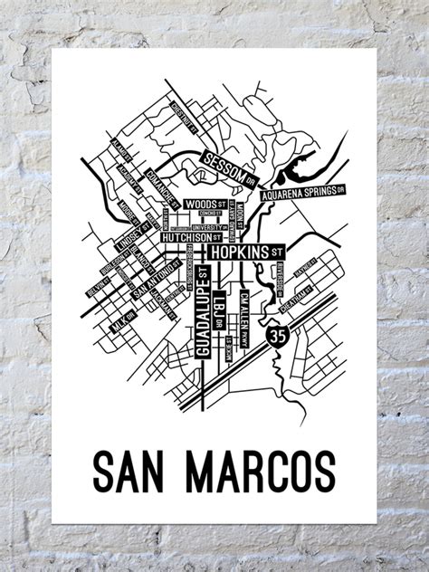 San Marcos, Texas Street Map Large Poster - School Street Posters