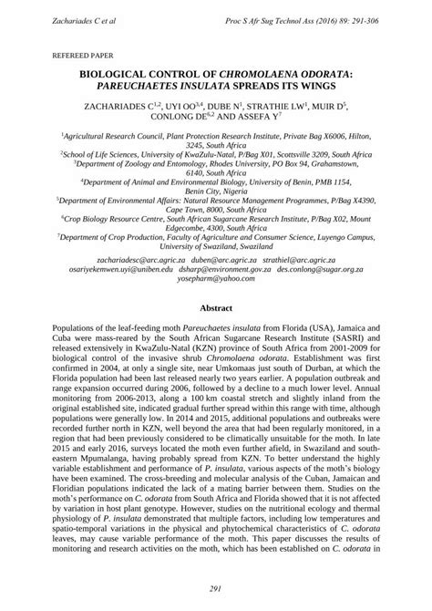 (PDF) BIOLOGICAL CONTROL OF CHROMOLAENA … · BIOLOGICAL CONTROL OF . CHROMOLAENA ODORATA ...