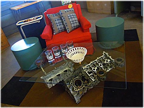 Engine Block Glass Coffee Table Vroom (in a classy tone). http://www.woolhatfurniture.com ...