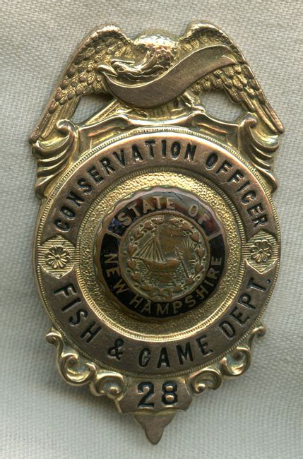 Late 1930s New Hampshire Fish & Game Dept. Conservation Officer (Game Warden) Badge: Flying ...