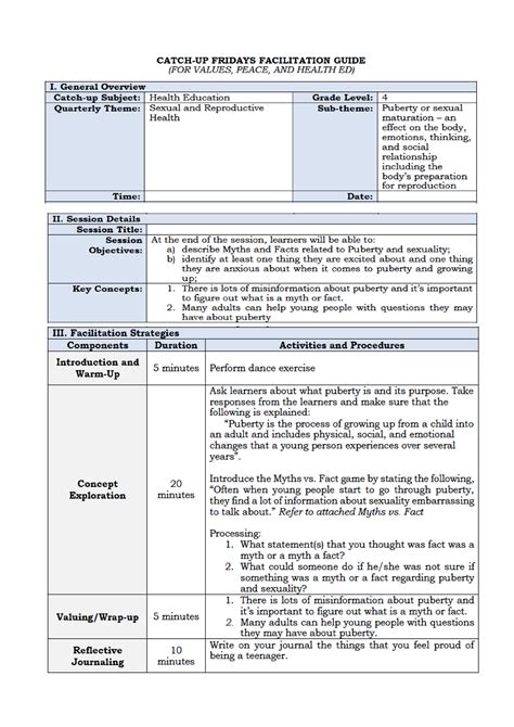 Teaching Guide Catch up Fridays - Elementary Education - Studocu