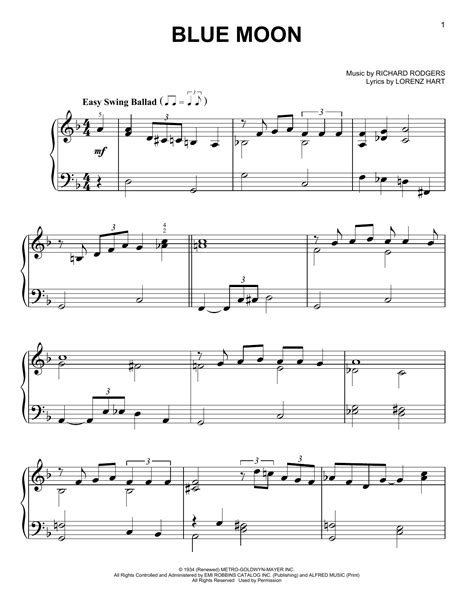 Blue Moon sheet music by Rodgers & Hart (Easy Piano – 164983)