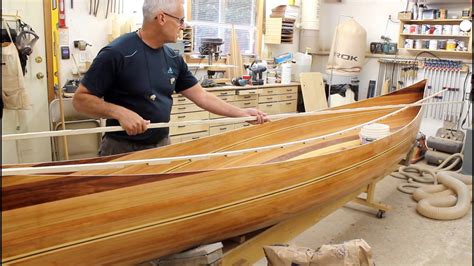 Installing gunwales on a cedar canoe - YouTube