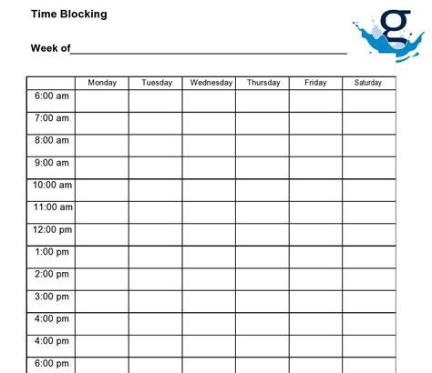 Weekly Block Schedule Template