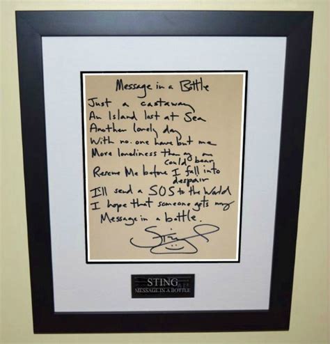 Sting, Message In A Bottle, Hand Written Lyrics,hand-signed collectiblesROCK STAR gallery