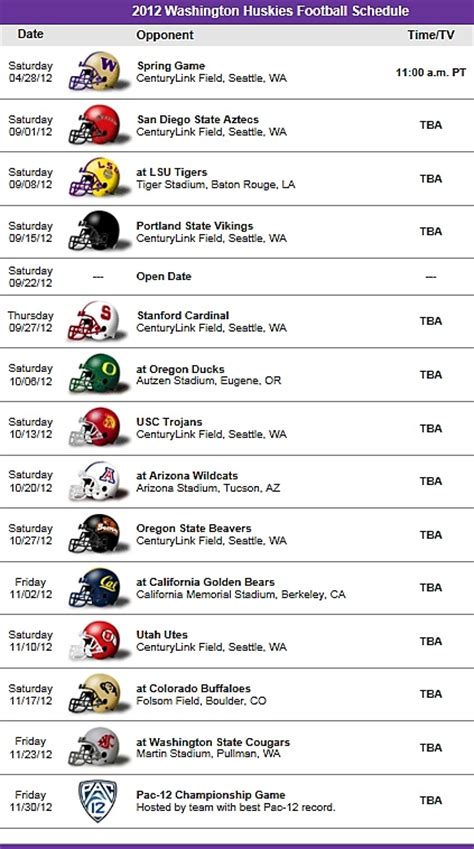 Washington Huskies 2012 Football Schedule | University of washington ...