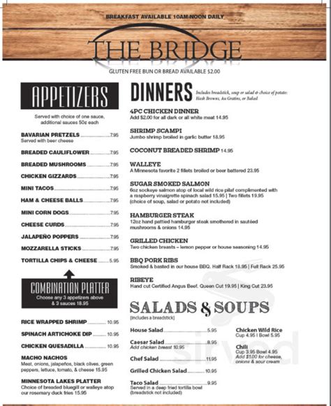 Bridge Tavern menu in Crosby, Minnesota, USA