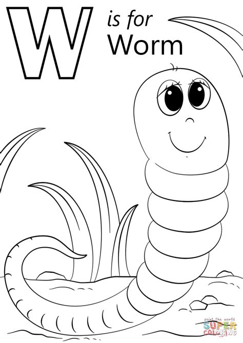 W Is For Worm Super Coloring Home Work Coloring Pages | Alphabet ...