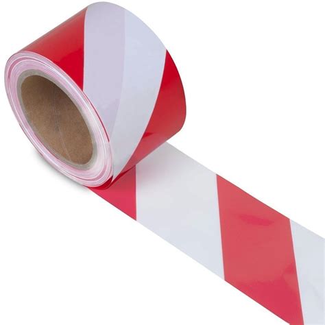 Hazard Warning Barrier Tape Roll - Non Adhesive, Red and White 75mm