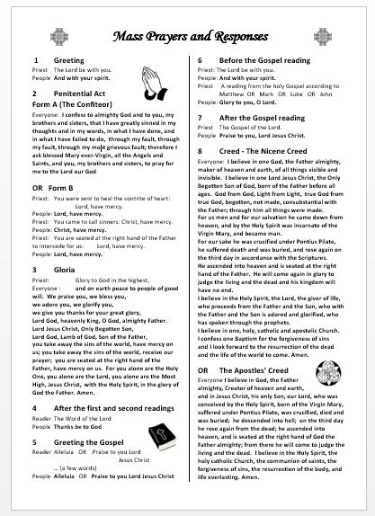 LiturgyTools.net: Catholic Mass prayers and responses - set out as a one page, printable sheet