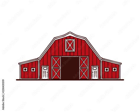 Hand Drawing Vector Red Barn on the Farm Fields Sign Symbol Icon Logo Template Design ...