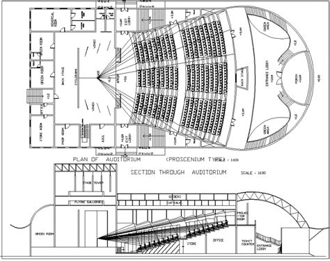 Section of auditorium detail dwg file - Cadbull