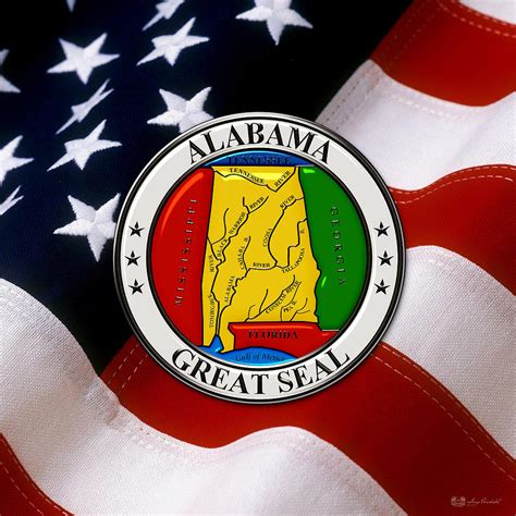 Alabama State Seal over U.S. Flag Digital Art by Serge Averbukh