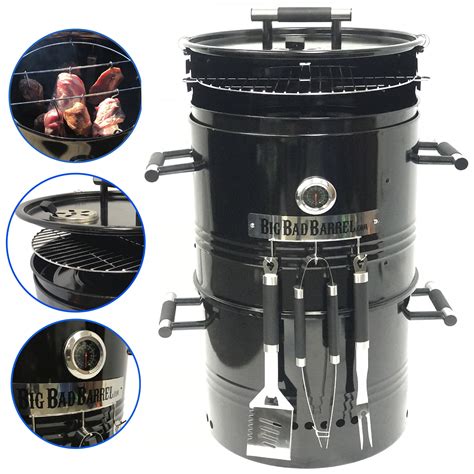 Big Bad Barrel BBQ Smoker Grill 5 in 1 Barrel can be used as a Smoker, Grill, Pizza Oven, Table ...