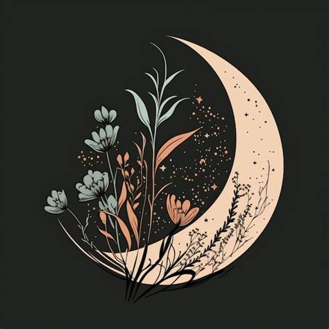 Premium AI Image | A black and brown moon with flowers and the word moon on it.