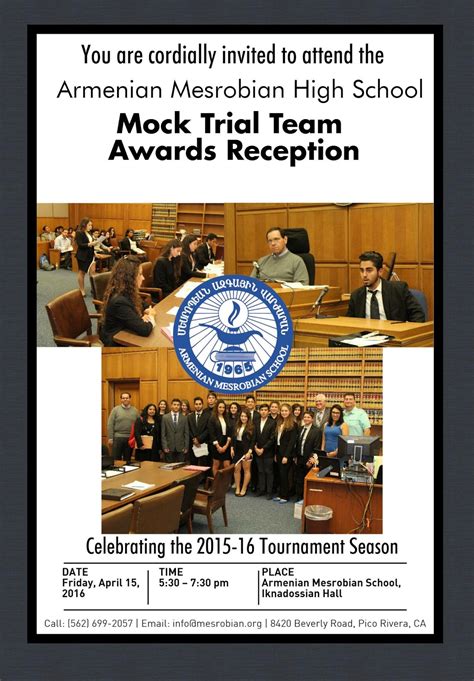 Armenian Mesrobian School: MOCK TRIAL TEAM AWARDS RECEPTION: Friday, April 15th @5:30 pm