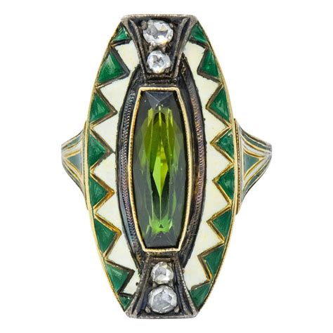 Marie Zimmerman Arts and Crafts Tourmaline Diamond Enamel 14 Karat ...