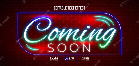 Premium Vector | Coming soon neon light 3d editable text effect