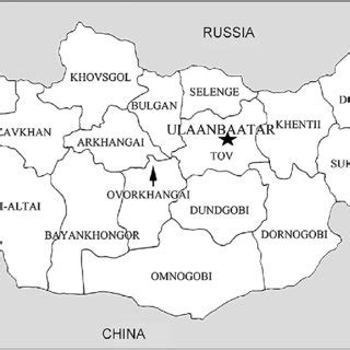 Physical map of Mongolia. The arrow indicates the site at Karakorum,... | Download Scientific ...