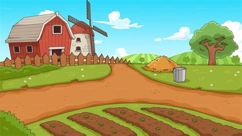 Farm Backyard Cartoon Background Vector Illustration - FriendlyStock