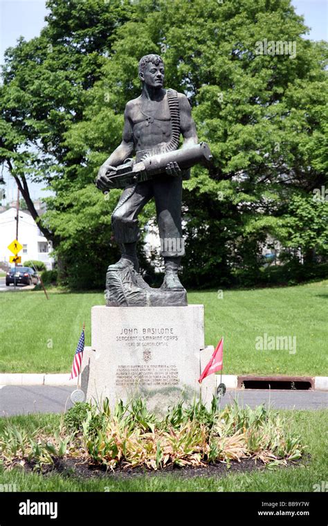 Bronze statue of Gunnery Sergeant John Basilone machine gun, american war hero, world war 2 ...