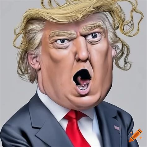 Cartoon caricature of donald trump with spaghetti hair on Craiyon