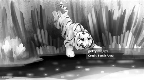 White Tiger Jumping Into The Water Illustration High-Res Vector Graphic ...